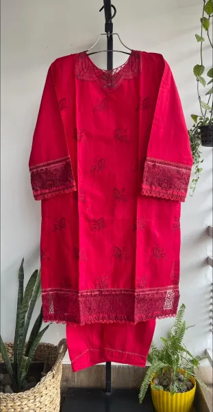 Pakistani Original Hayat's Stitched Cotton 2pcs_ Maroon Red 